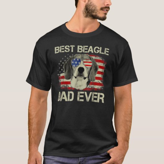 T-shirt Retro Best Beagle Dad Ever US Flag Dog Lover Fathe (Devant)