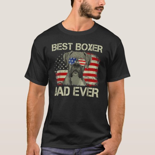 T-shirt Retro Best Boxer Dad Ever US Flag Dog Lover Father (Devant)