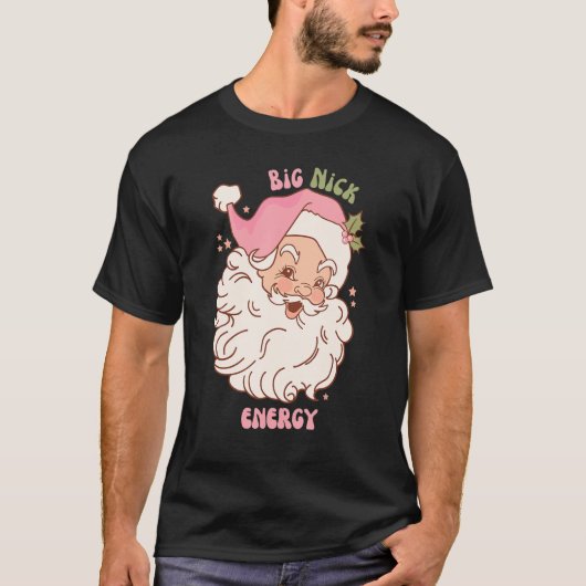 T-shirt Retro Big Nick Energy rose Noël Père Noël Noël Noë (Devant)