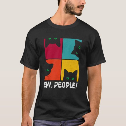T-shirt Retro Black Ca Ew People Meowy Cat (Devant)