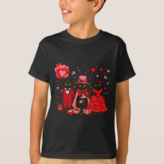 T-shirt Retro Black Cat Meowentine's Day Heart Valentines (Devant)