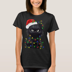 T-shirt Retro Black Chat Noël Light Fun Chat Hommes Femmes