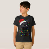 T-shirt Retro Black Chat Noël Light Fun Chat Hommes Femmes (Devant entier)