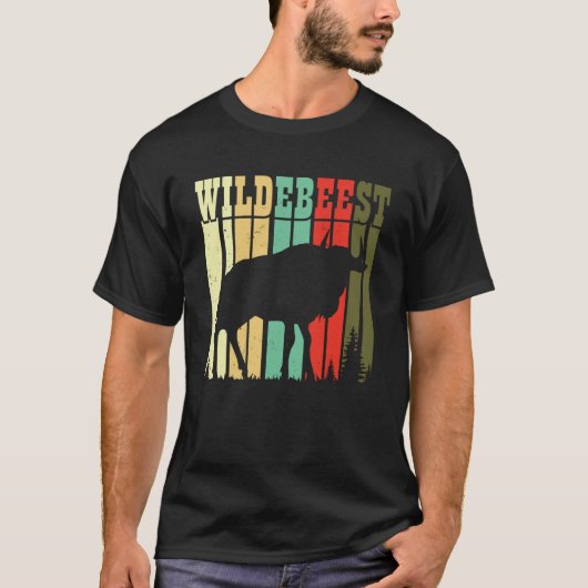 T-shirt Retro Blue Wildebeest Gnu Antelope Trophée Sport H (Devant)