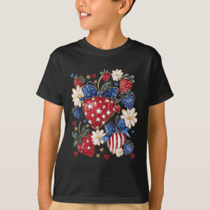 T-shirt Retro Boho 4 juillet fraise Coquette Bow Str