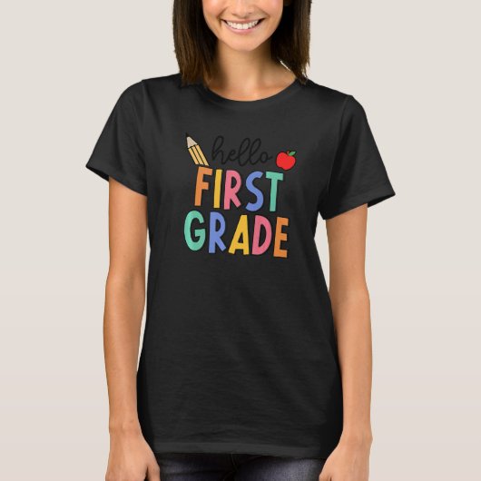 T-shirt Retro Boho Hello First Grade Fun 1st Grader Back T (Devant)