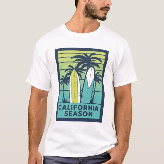 T-shirt Retro California Surboards Art - Summer Coastline (Devant)