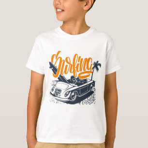 T-shirt Retro California Surfing Beach Voiture Graphic T-S