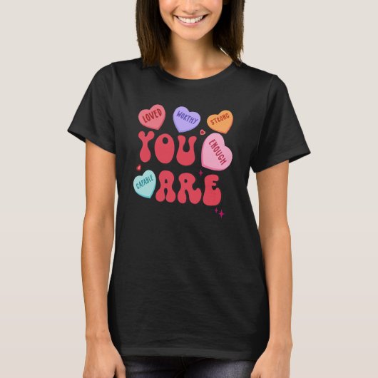 T-shirt Retro Candy Heart Teacher Valentine's Day You Enou (Devant)