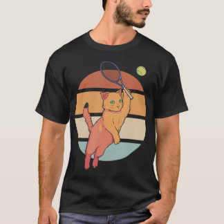T-shirt Retro Cat Jouer Tennis
