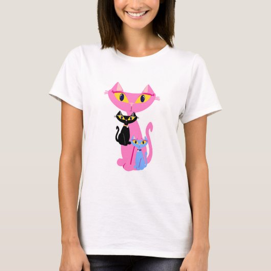 T-shirt Retro Cat Trio Cute Fun Dessin Retro Design (Devant)