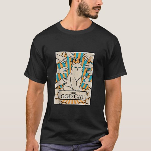 T-shirt Retro Chat Le Dieu Chat Carte Tarot Halloween Chat (Devant)