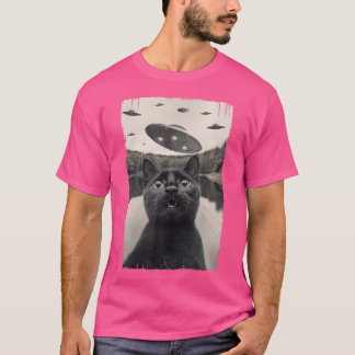 T-shirt Retro Chat Noir Ufo Rencontres - Drôle Ufo Noir C
