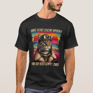 T-shirt Retro Chat Pilote Mike Echo Oscar Whisky M E O W