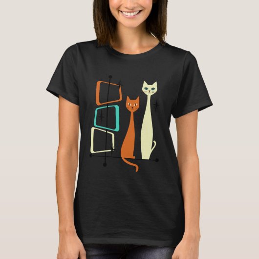 T-Shirt Rétro Chats Moderne Milieu de Siècle Style (Devant)