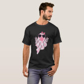 T-shirt Retro Checkered Cute Pink Ghost Blowing Bubble Gum (Devant entier)