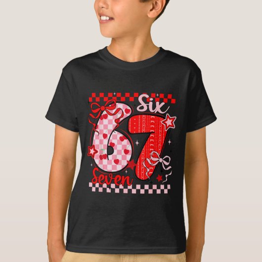 T-shirt Retro Checkered Valentine Six Seven Meme 67 Viral (Devant)