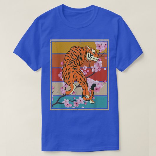 T-shirt Retro Cherry Blossom Wild Chat Animal Sakura Asiat (Design devant)