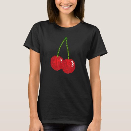 T-shirt Retro Cherry Fruit Pixel 8 bits jeu vidéo Red Cher (Devant)