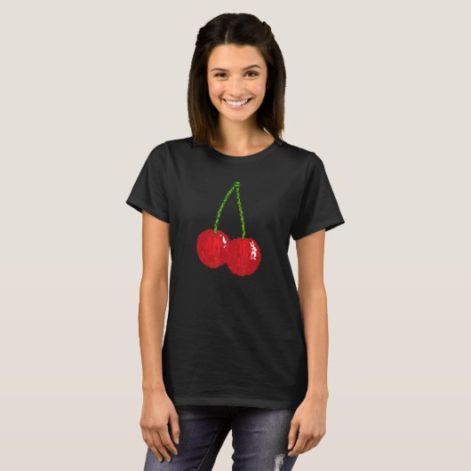 T-shirt Retro Cherry Fruit Pixel 8 bits jeu vidéo Red Cher (Devant entier)