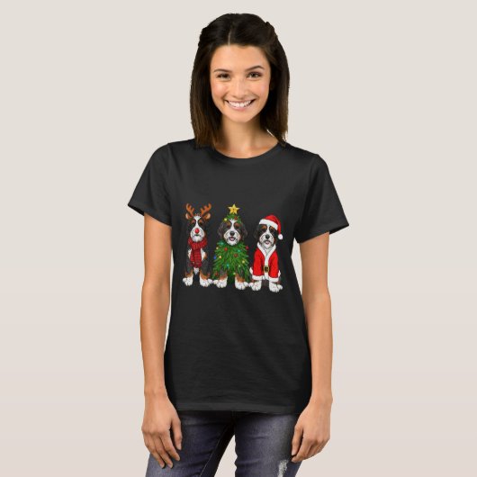 T-shirt Retro Christmas Bernedoodle Santa Reindeer Dog Lov (Devant entier)