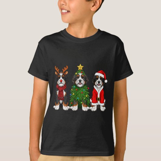 T-shirt Retro Christmas Bernedoodle Santa Reindeer Dog Lov (Devant)