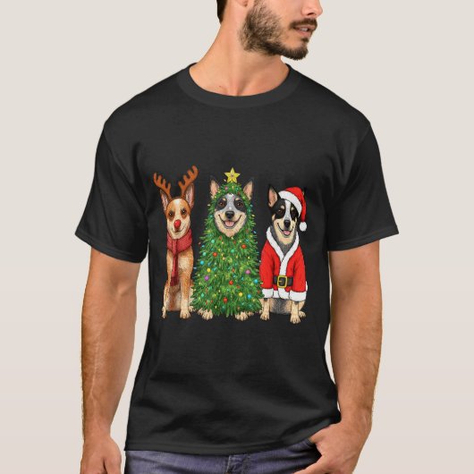 T-shirt Retro Christmas Blue Heeler Santa Reindeer Dog Lov (Devant)