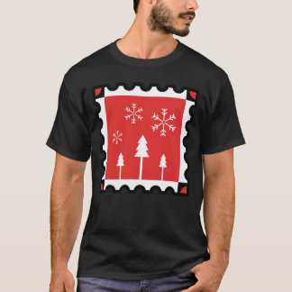 T-shirt Retro Christmas Forest Red Winter Pines & Snowfl