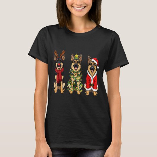 T-shirt Retro Christmas German Shepherd Santa Reindeer Gsd (Devant)