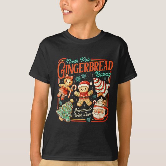 T-shirt Retro Christmas Gingerbread Bakery North Le Cookie (Devant)