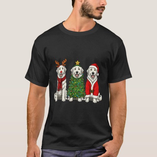 T-shirt Retro Christmas Great Pyrenees Santa Reindeer Dog (Devant)