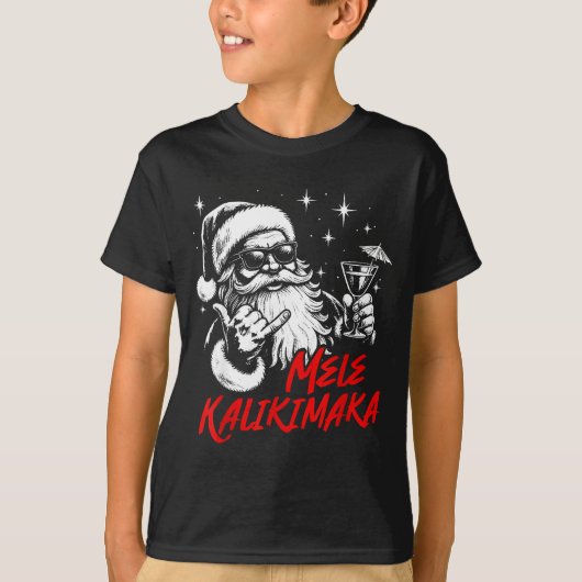 T-shirt Retro Christmas Mele Kalikimaka Santa Shaka Hawaii (Devant)