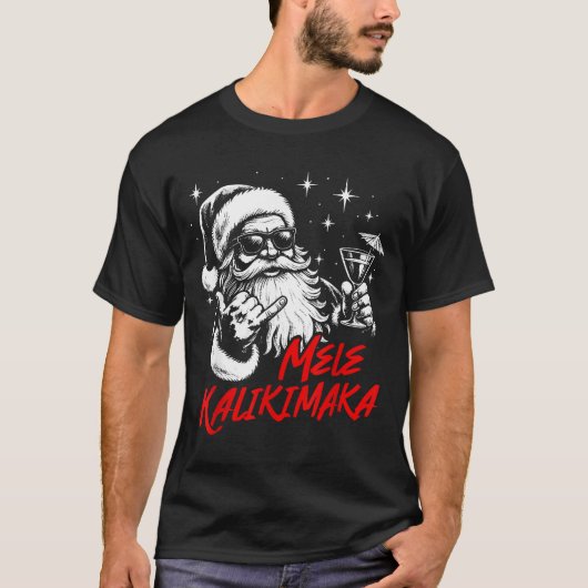 T-shirt Retro Christmas Mele Kalikimaka Santa Shaka Hawaii (Devant)
