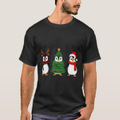 T-shirt Retro Christmas Penguin Santa Reindeer  (Devant)