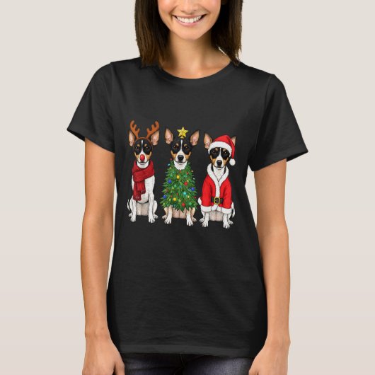 T-shirt Retro Christmas Rat Terrier Santa Reindeer Dog Lov (Devant)