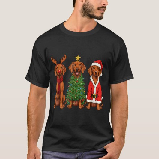 T-shirt Retro Christmas Vizsla Santa Reindeer Dog Lover (Devant)