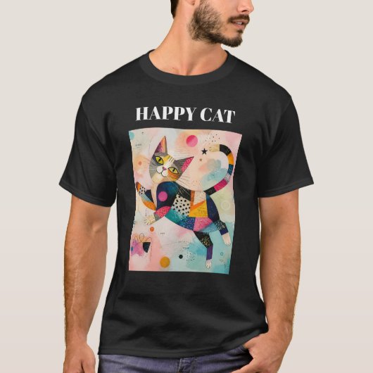 T-Shirt Rétro Coloré Chat Heureux (Devant)