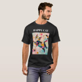 T-Shirt Rétro Coloré Chat Heureux (Devant entier)