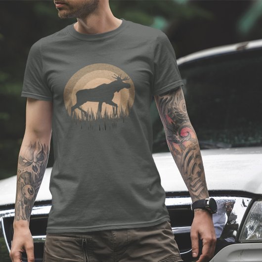 T-shirt Retro Coucher de soleil Moose Silhouette Nature Pe