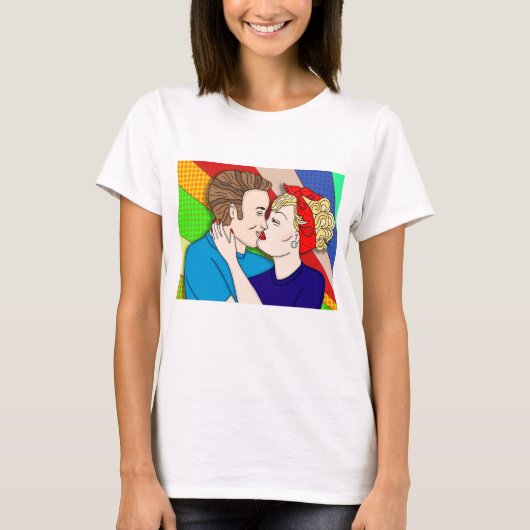 T-shirt Retro Couple Kissing, 1950's Pop Art (Devant)