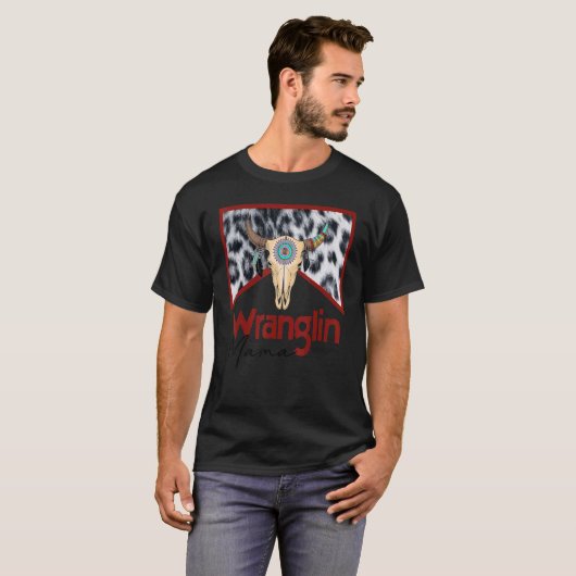 T-shirt Retro Cowhide Bull Skull Wranging Mama Western Co (Devant entier)