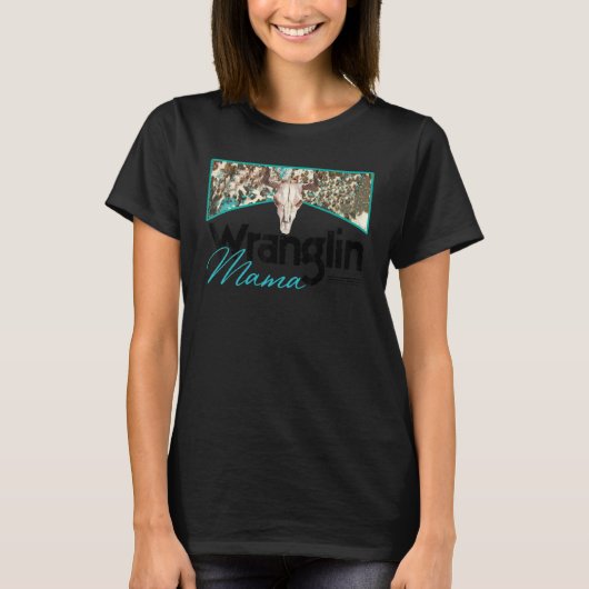 T-shirt Retro Cowhide Bull Skull Wranging Mama Western Co (Devant)