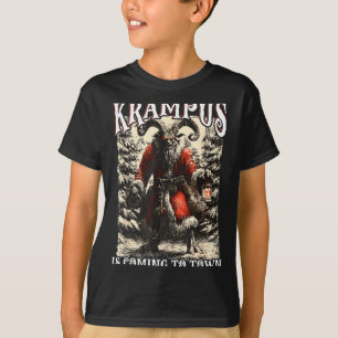 T-shirt Retro Creepmas Krampus arrive en ville Dark Humo