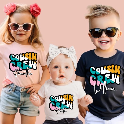 T-shirt Retro Custom Cousin Crew Add your Name Black