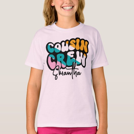 T-shirt Retro Custom Cousin Crew Add your Name Black (Devant)
