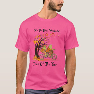 T-shirt Retro Cute Frogs équitation Vélo Feuilles Automne
