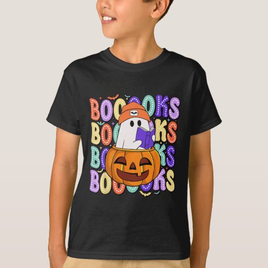 T-shirt Retro Cute Ghost Enseignant Halloween Librairie Li (Devant)