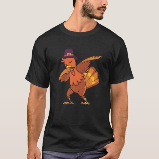 T-shirt Retro Dabbing Turkey Family Matching Thanksgiving  (Devant)