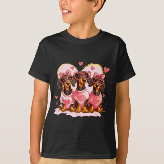 T-shirt Retro Dachshund With Heart Sungles Valentine's Day (Devant)