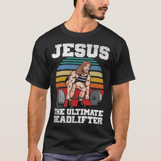 T-shirt Retro Deadlift Jesus Christian Weightlifting Worko (Devant)